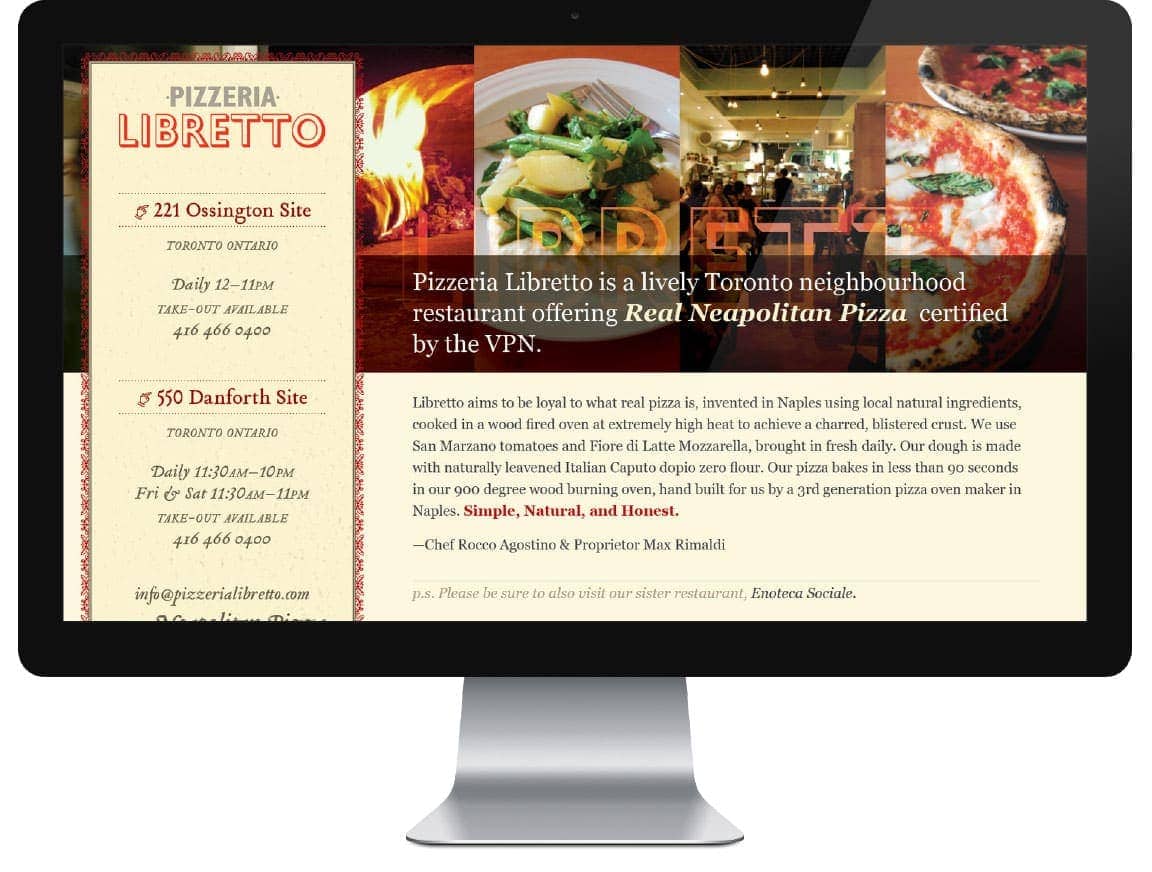 Pizzeria Libretto website homepage