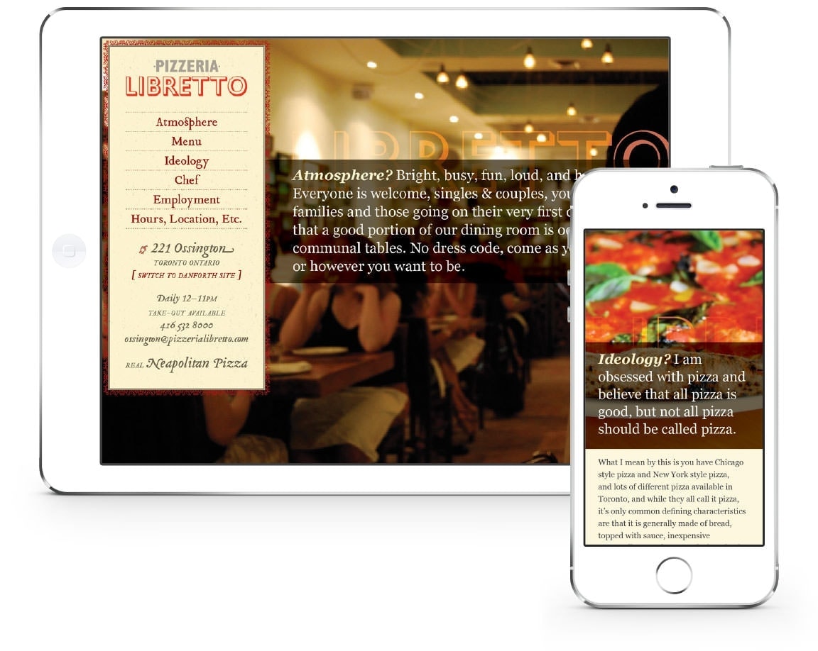 Pizzeria Libretto website on mobile